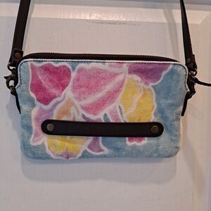 VIDA Handpainted By Debra Grace Addison Floral Crossbody Bag in Blue and Pink
